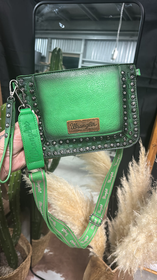 Green Wrangler Studded Clutch/Crossbody Bag - The Western Boho Co