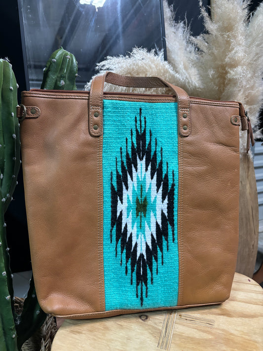 Tan + Turquoise Saddle Blanket Tote Bag