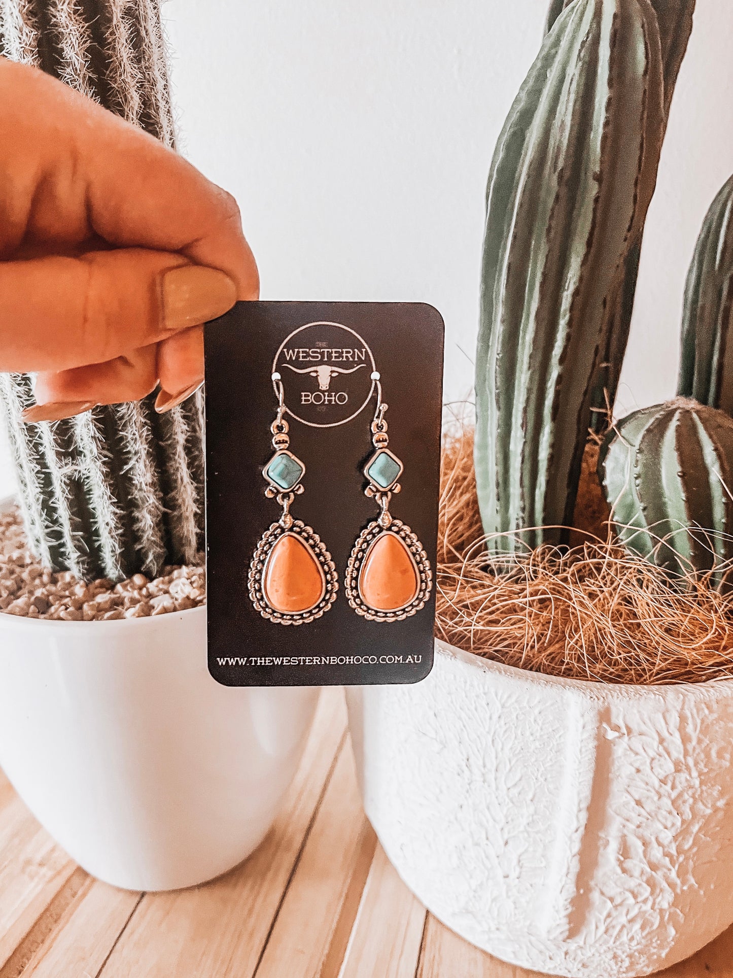 Turquoise & Orange Marble Dangle Earrings - The Western Boho Co