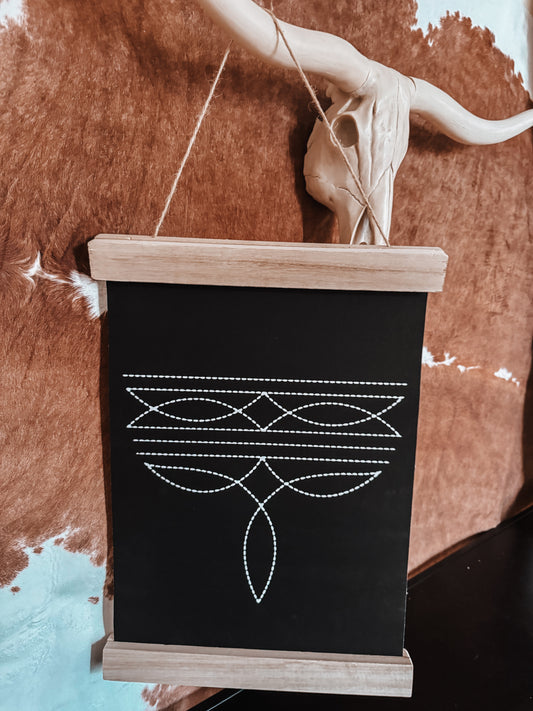 White Boot Stitch Hanging Canvas Frame - The Western Boho Co