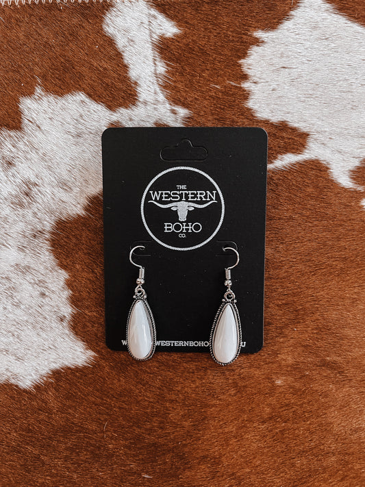 White Teardrop Dangles - The Western Boho Co