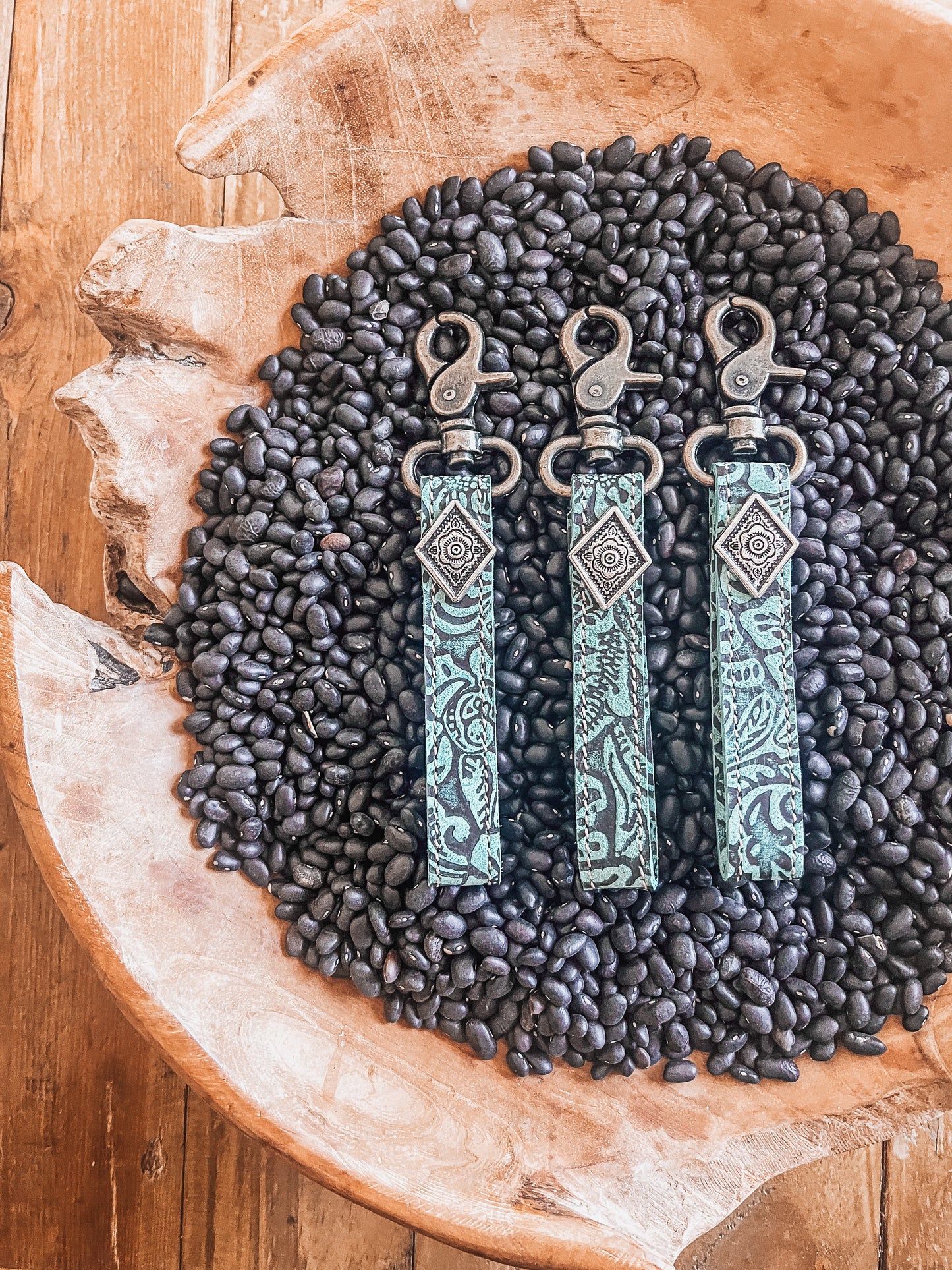 Turquoise Embossed Leather Keyring - The Western Boho Co