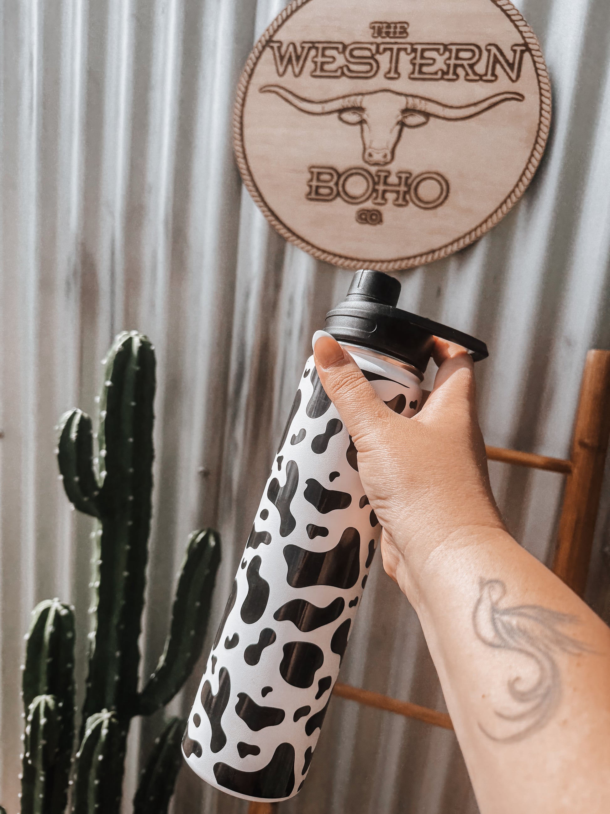 Cow Print Insulated Drink Bottle - The Western Boho Co