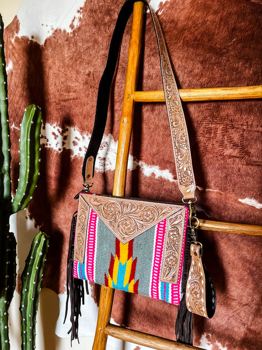 Pink + Grey Saddleblanket Crossbody Bag - The Western Boho Co