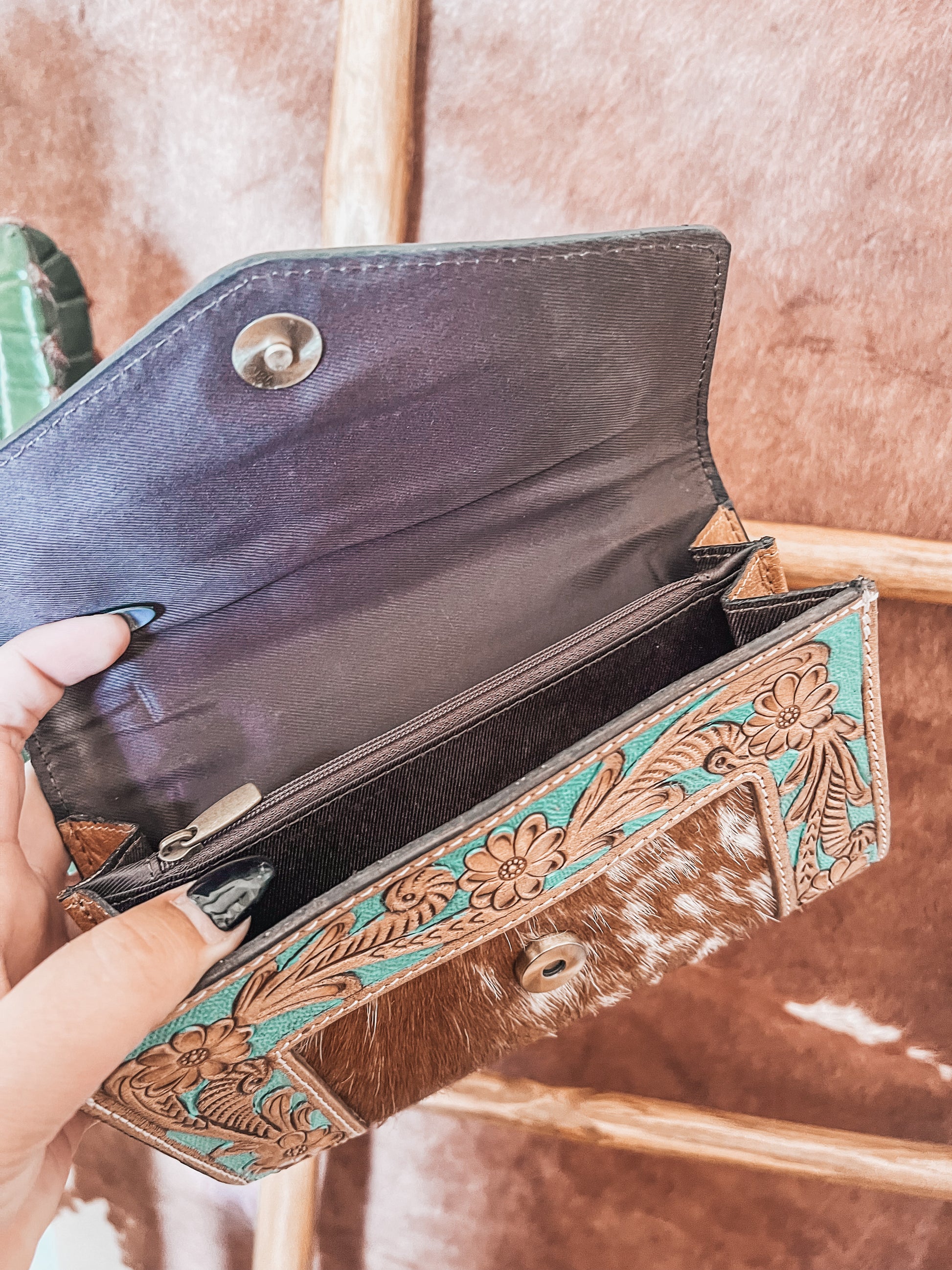 Turquoise Tooled Leather Wallet