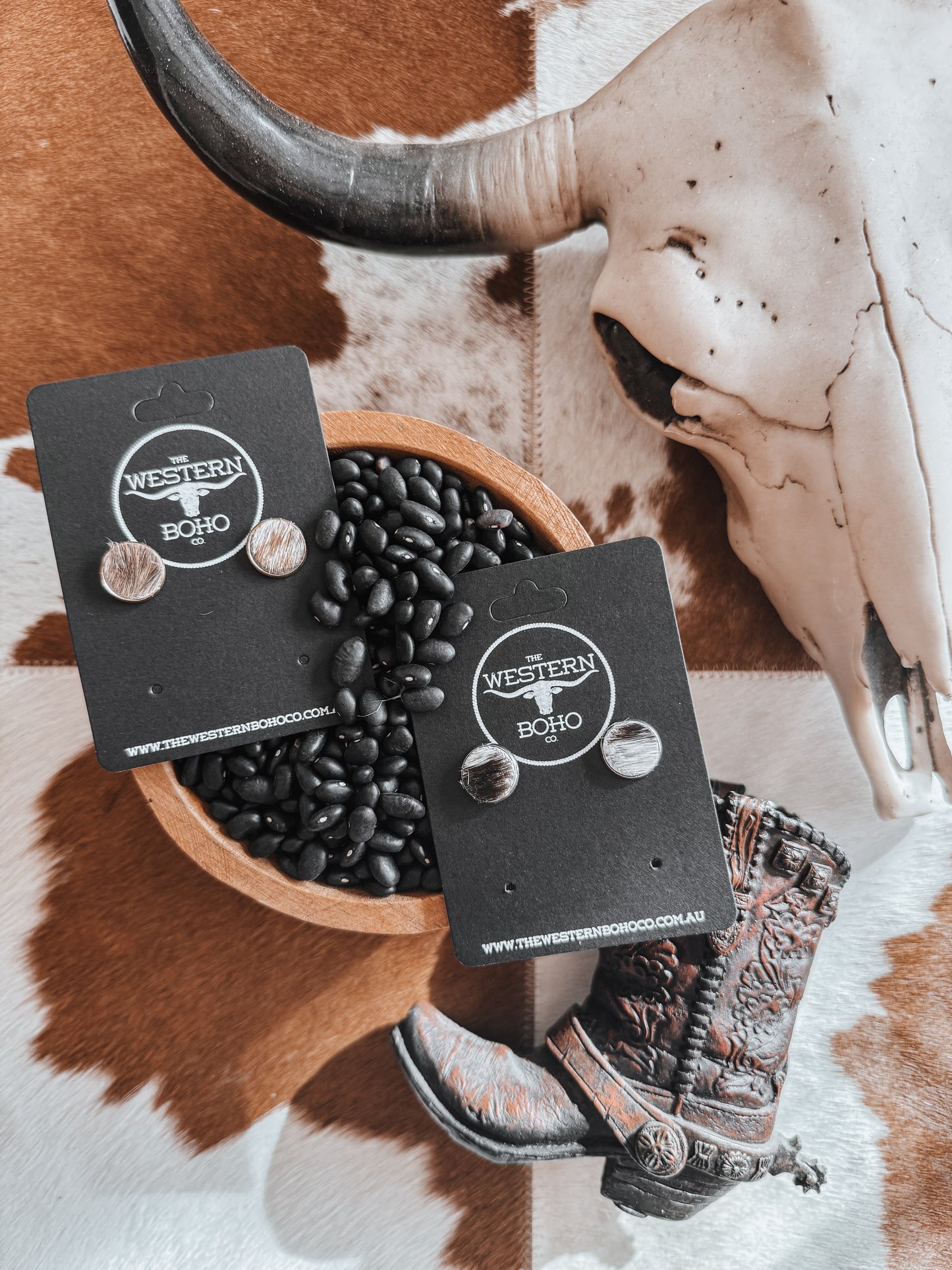 Cowhide Stud Earrings - The Western Boho Co