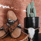 Black Cowhide + Tooled Cross Slides - The Western Boho Co