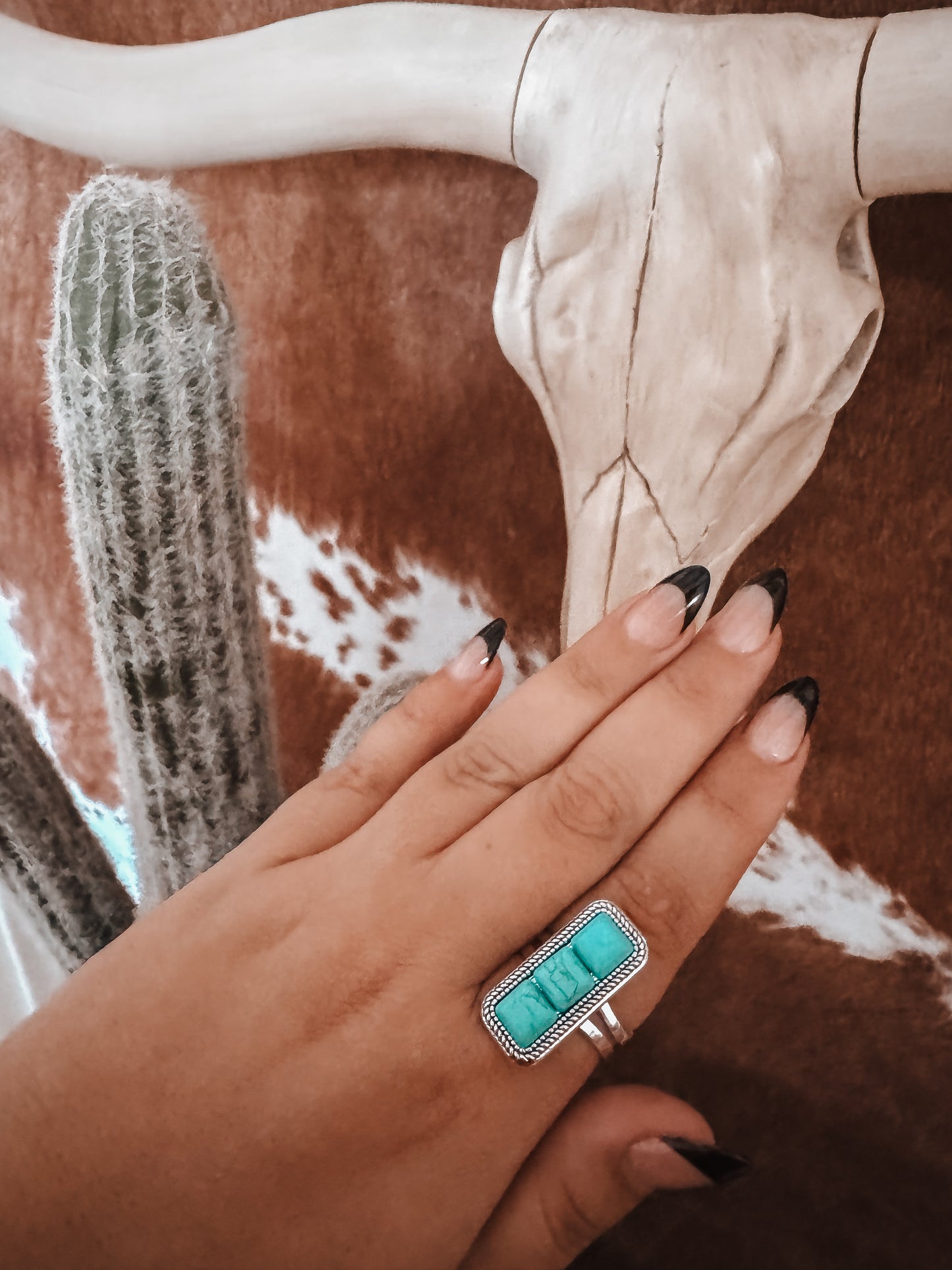 3 Stone Turquoise Adjustable Western Ring - The Western Boho Co