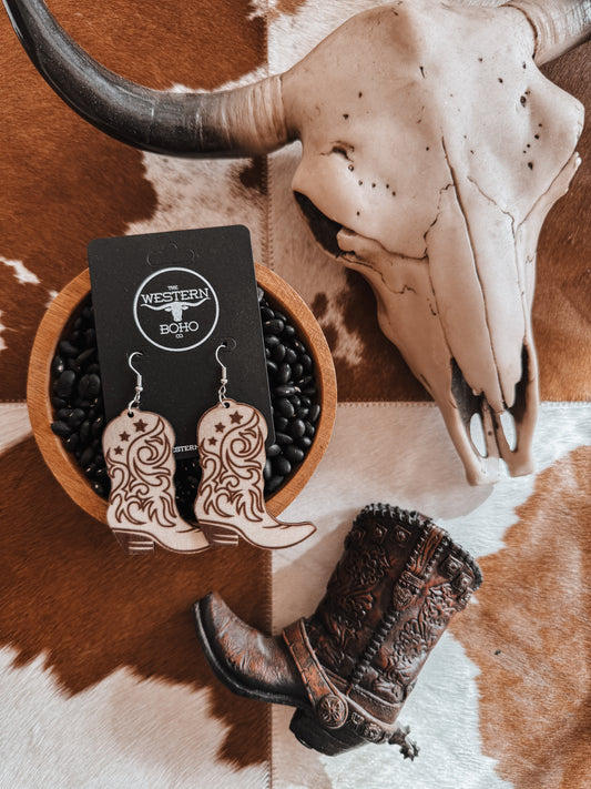 Wooden Western Boot Earrings - The Western Boho Co