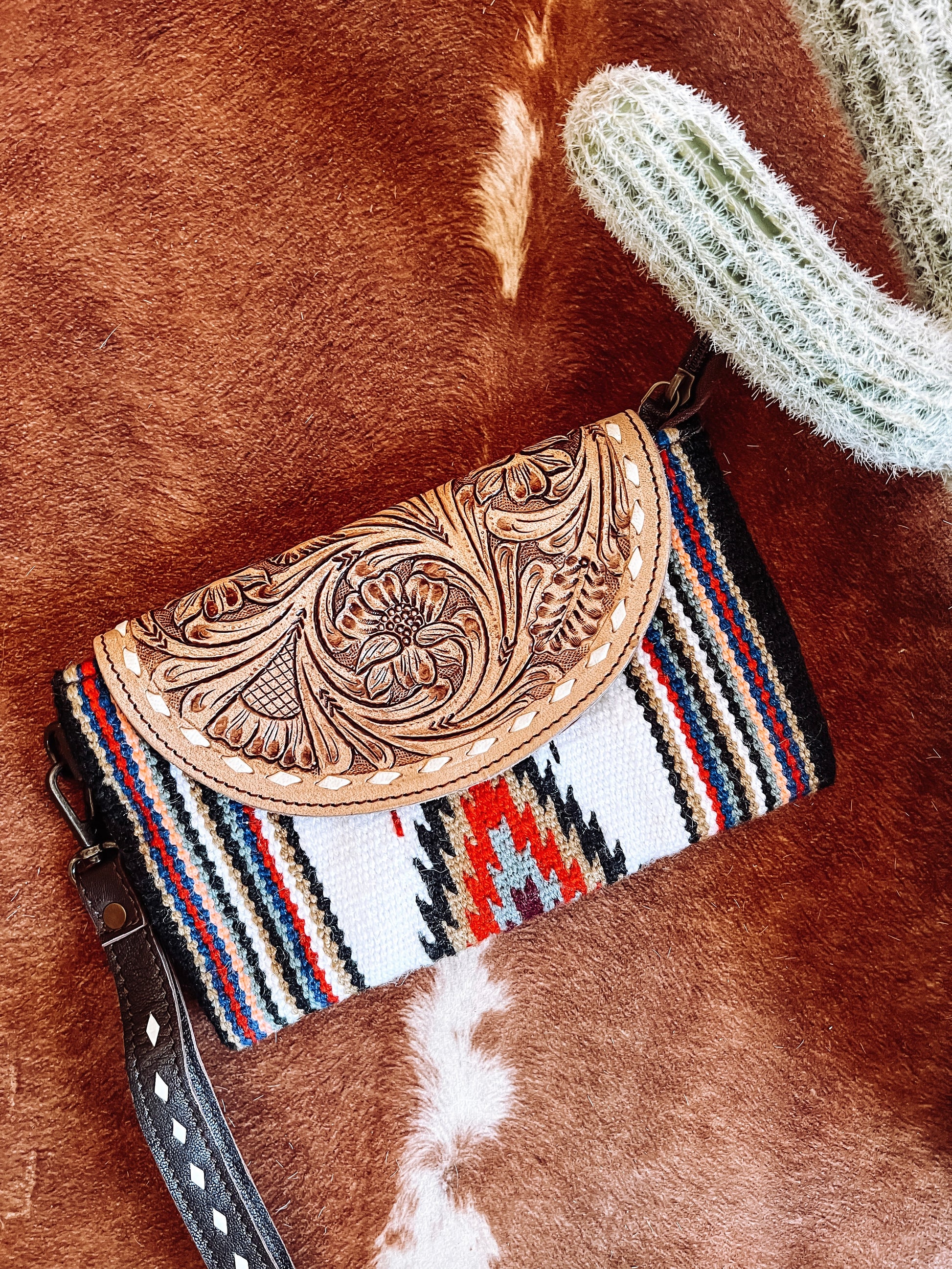 Multi Colour Saddle Blanket + Tooled Leather Clutch - The Western Boho Co