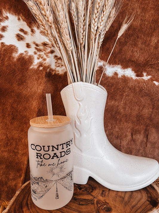 Take Me Home Country Roads Frosted Glass Tumbler - The Western Boho Co