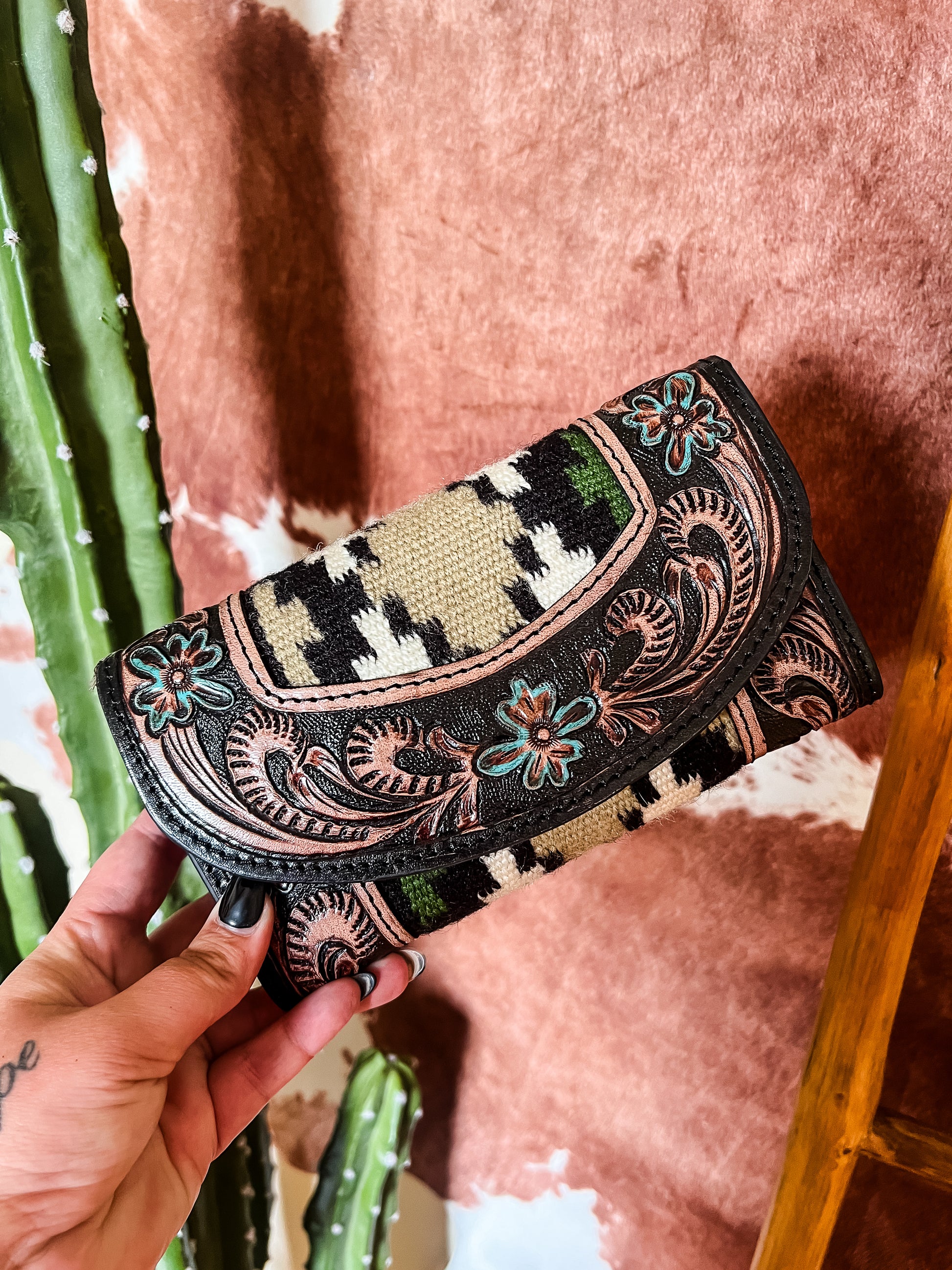 Saddle Blanket + Tooled Leather Wallet - The Western Boho Co