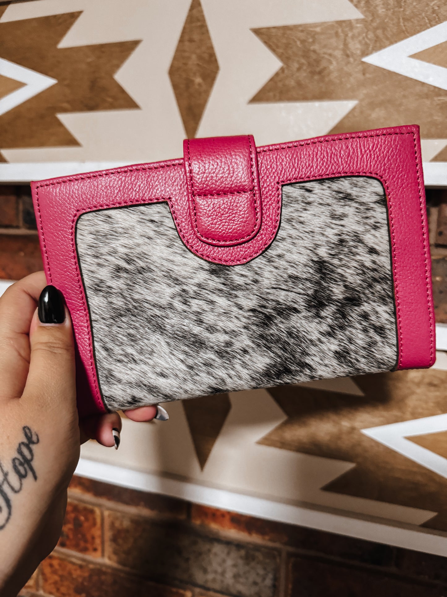 Hot Pink Leather + Black Cowhide Wallet - The Western Boho Co