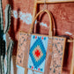 Blue, Red + Beige Tooled Saddle Blanket Aztec Tote Bag - The Western Boho Co