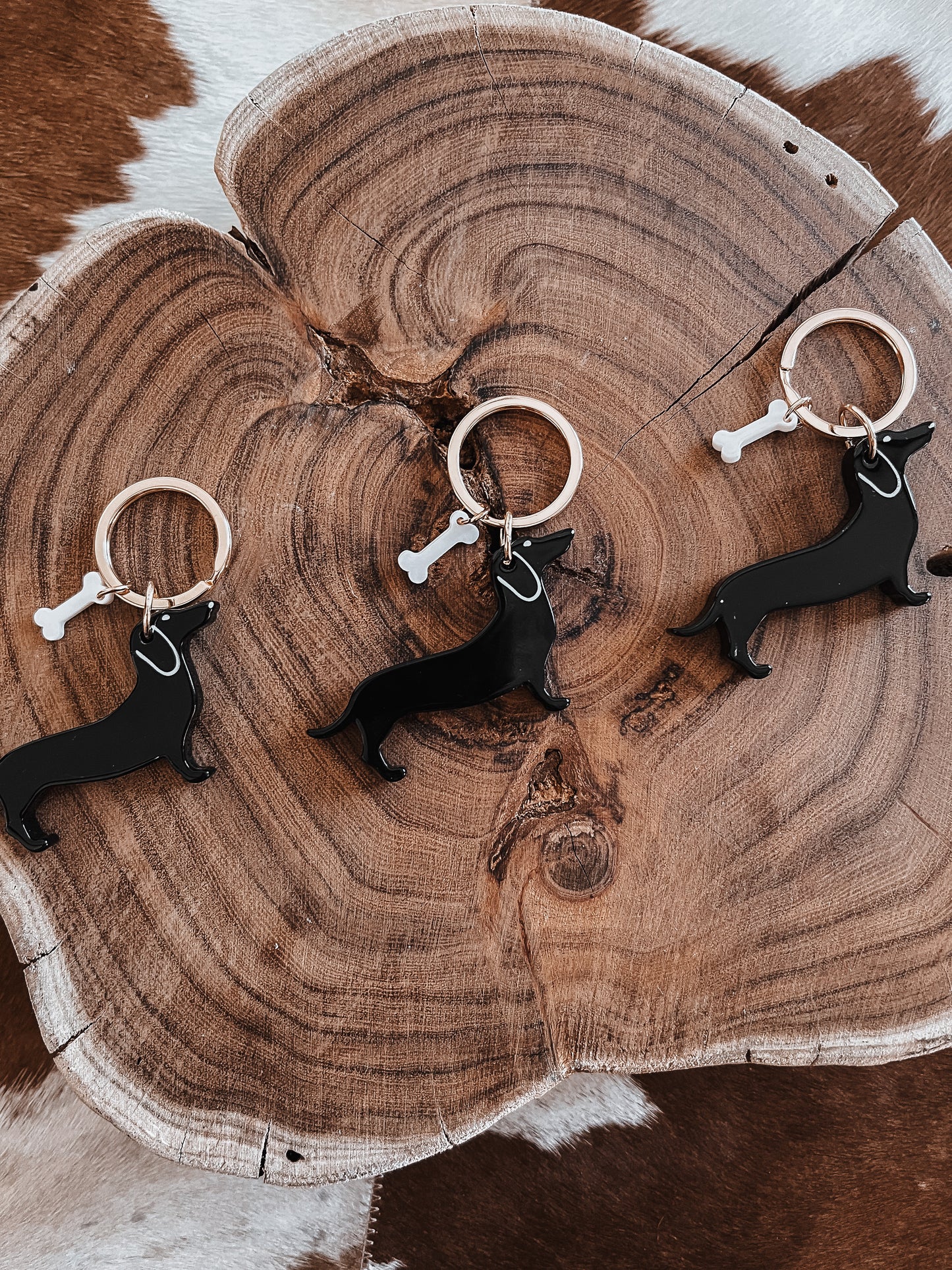 B + W Dachshund Bone Keyring - The Western Boho Co