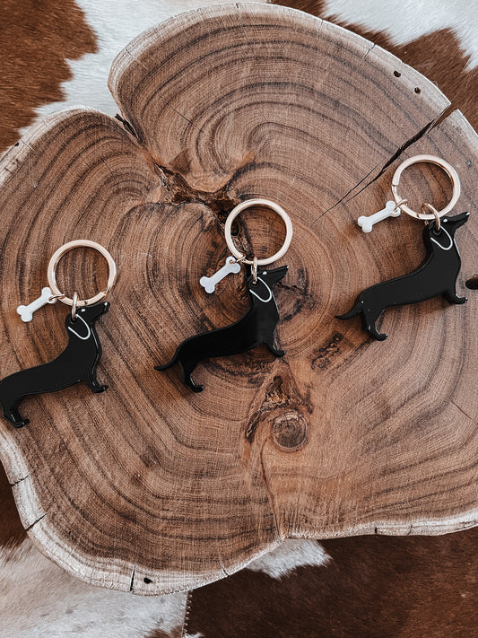 B + W Dachshund Bone Keyring - The Western Boho Co