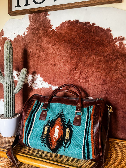 Brown + Turquoise Overnight Bag - The Western Boho Co