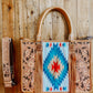 Blue, Red + Beige Tooled Saddle Blanket Aztec Tote Bag - The Western Boho Co