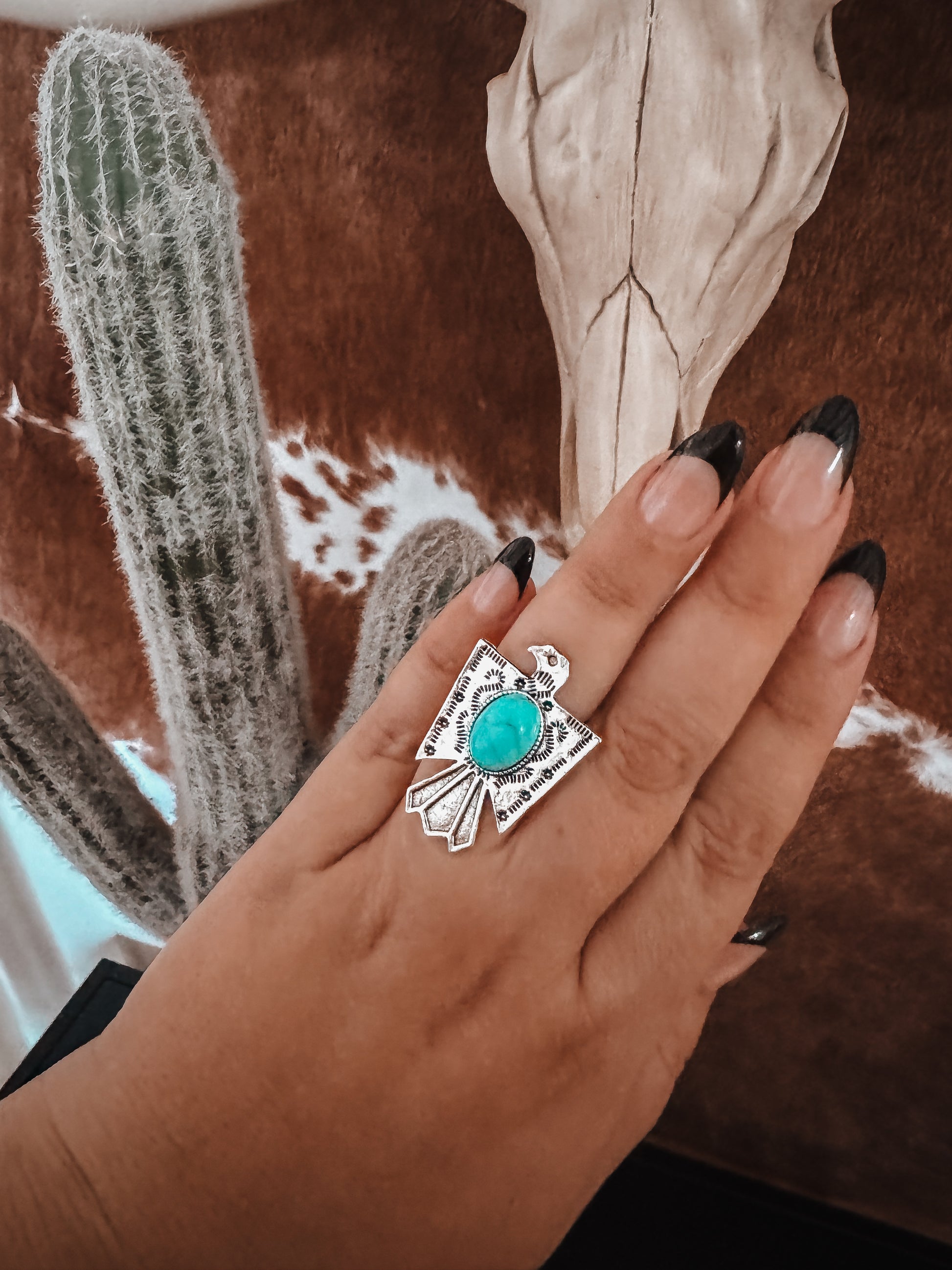 Turquoise Eagle Adjustable Western Ring - The Western Boho Co