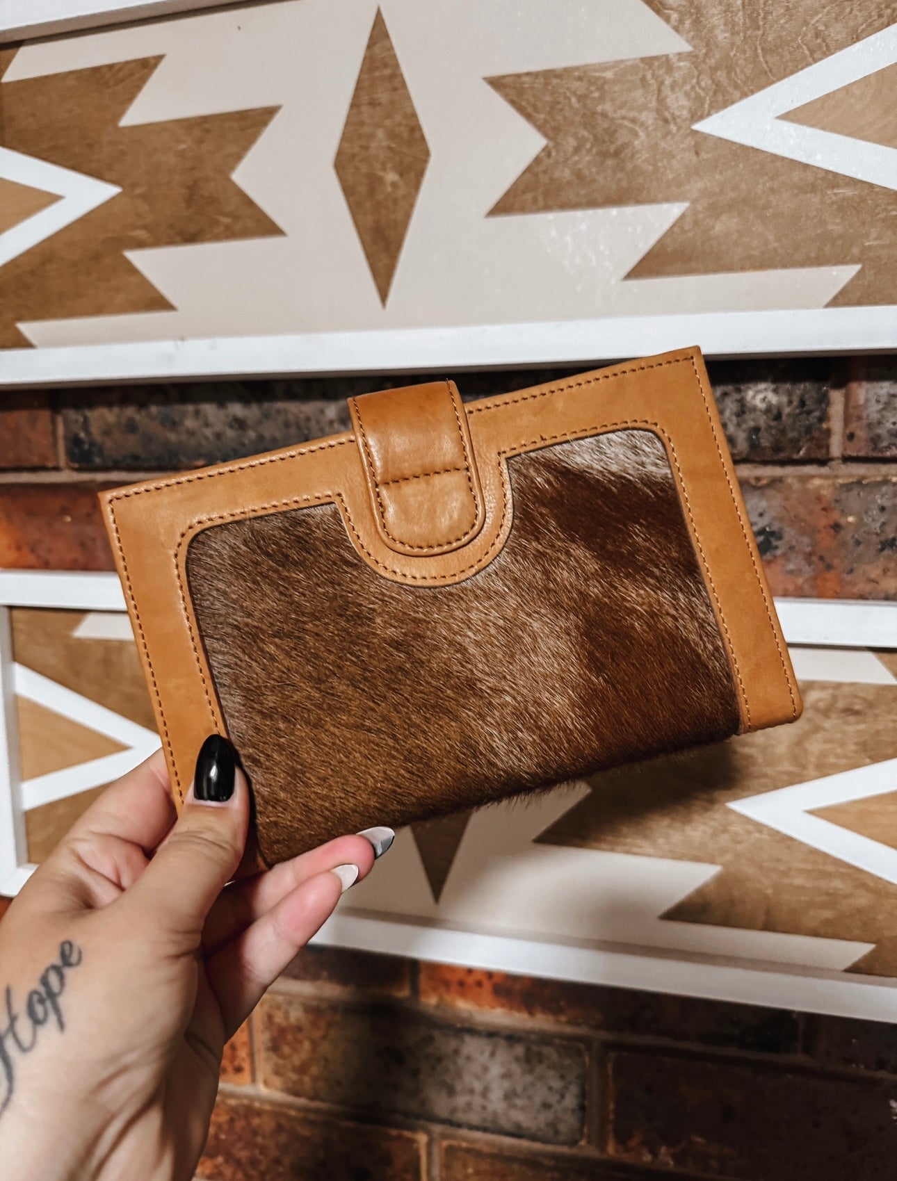 Tan Leather + Cowhide Wallet - The Western Boho Co