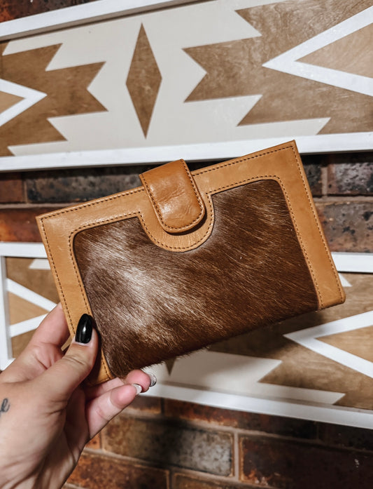 Tan Leather + Cowhide Wallet - The Western Boho Co