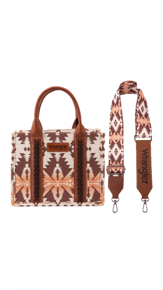 Wrangler Southwestern Print Canvas Tote/Crossbody - Small - Coffee