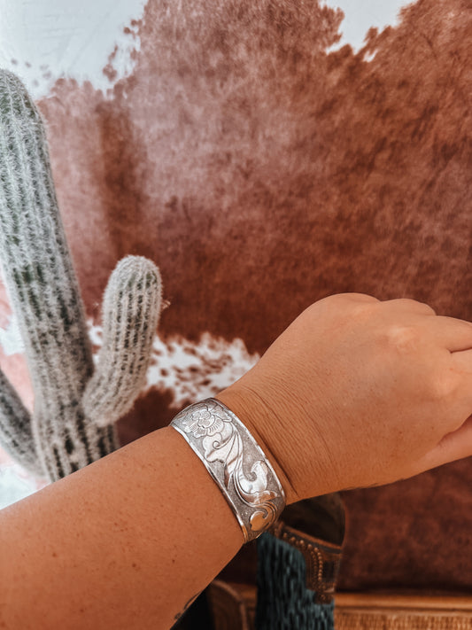 Silver Etched Floral Cuff - The Western Boho Co