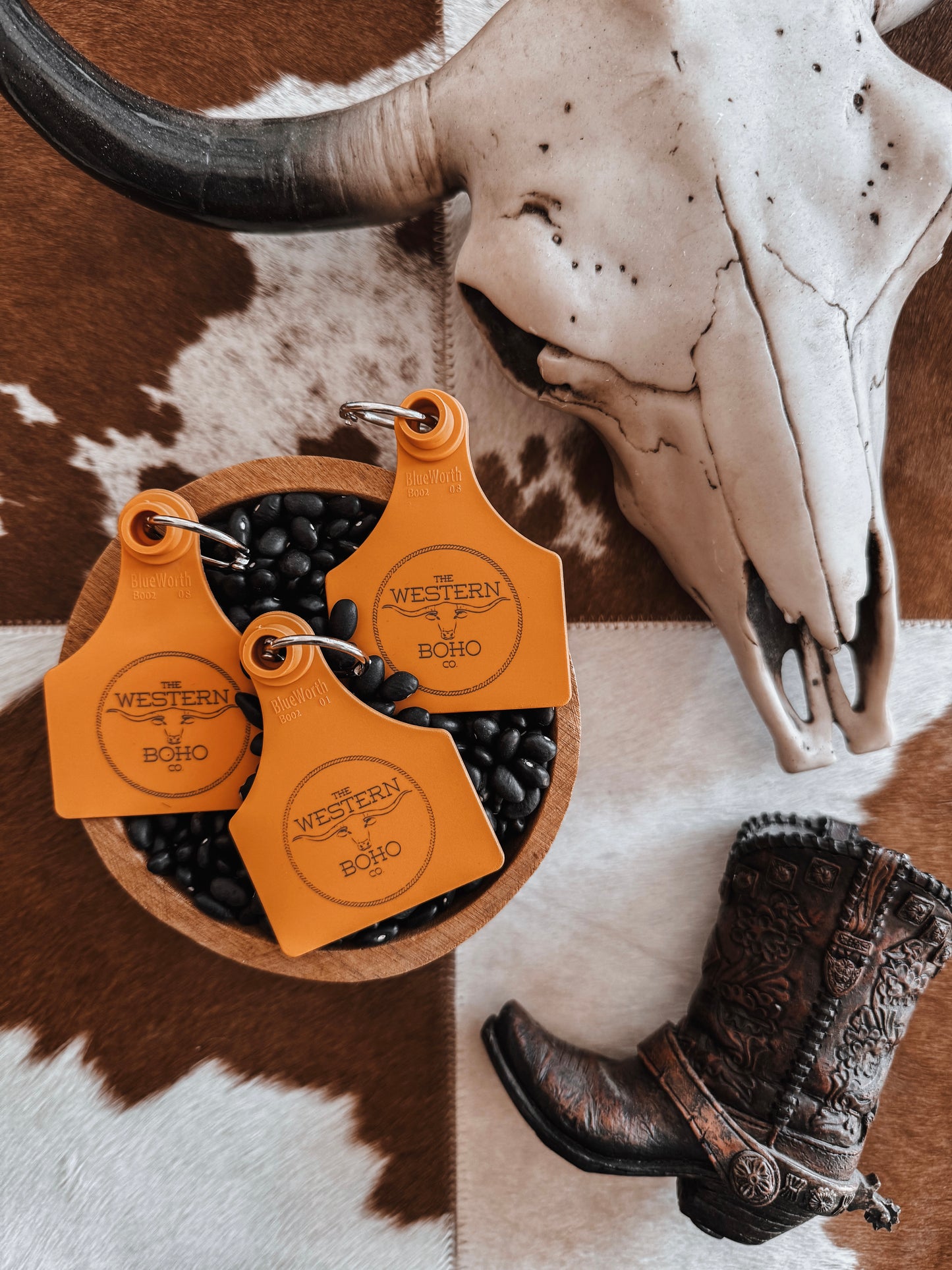 Orange TWBC Cattle Tag Keyring - The Western Boho Co