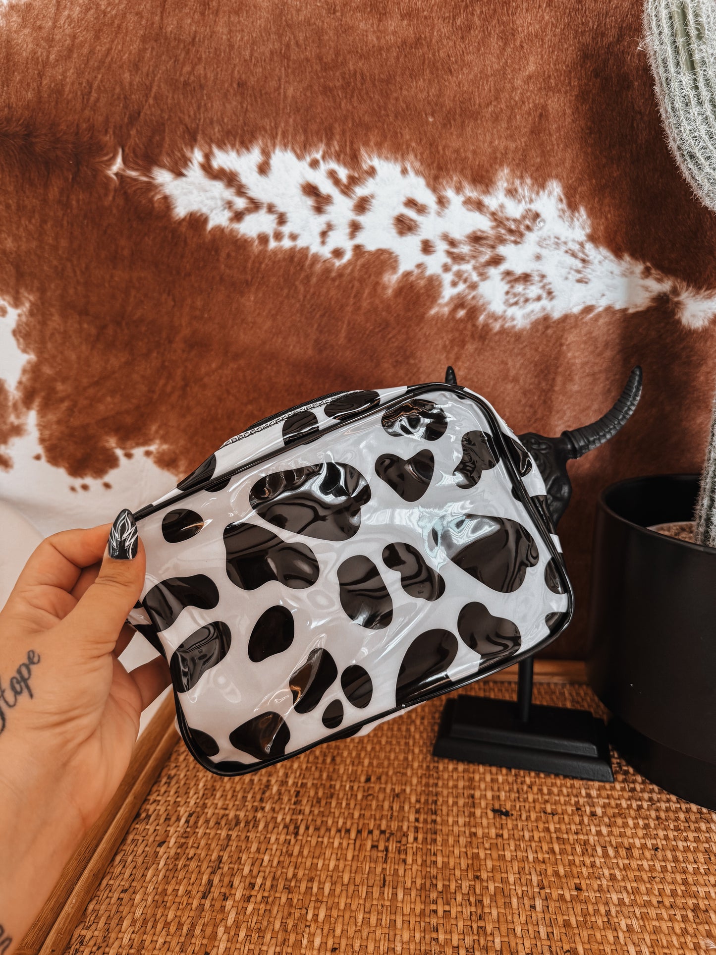 Clear PVC Cow print Makeup Bag - The Western Boho Co