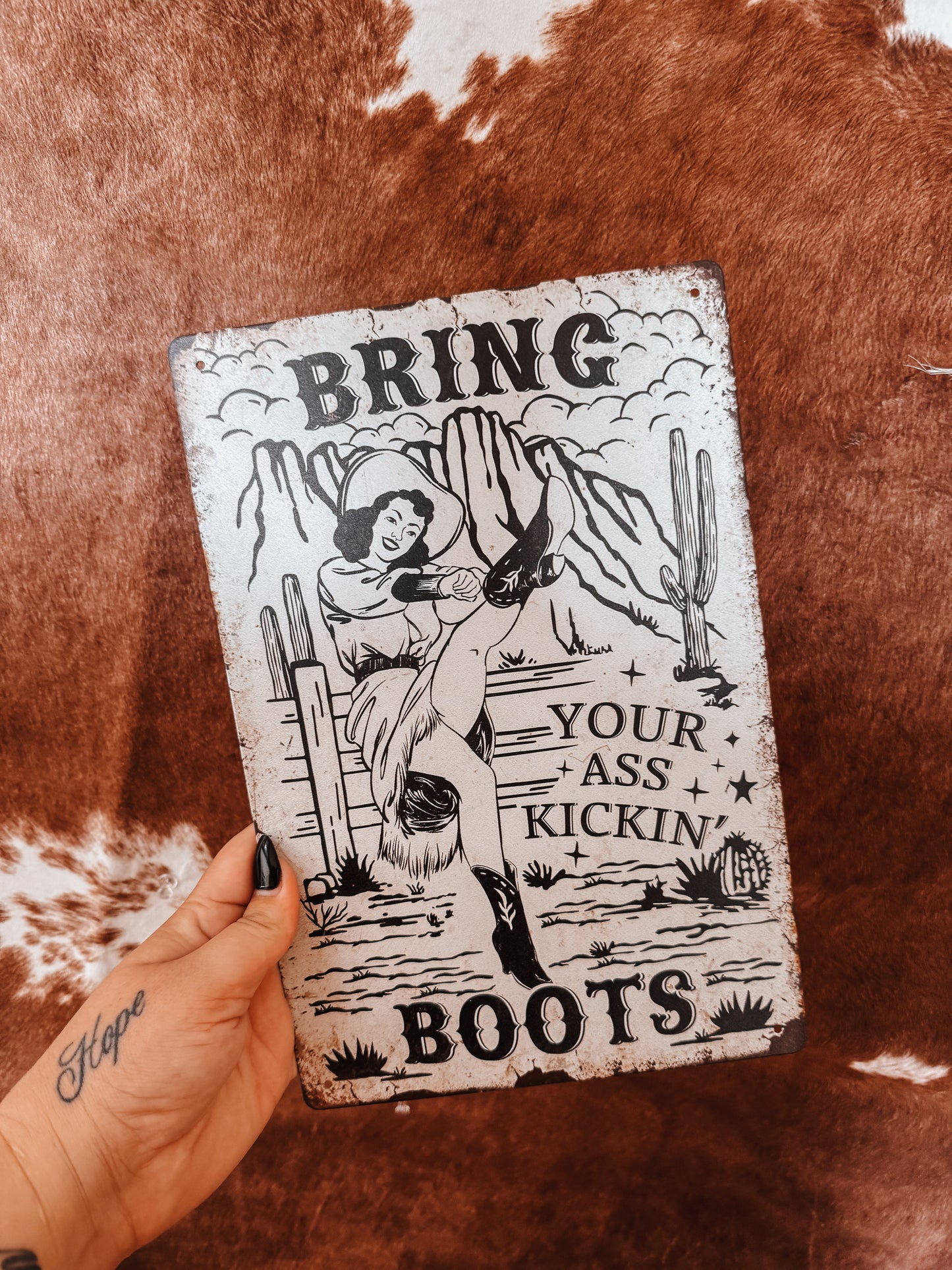 Bring you ASS Kickin Boots Western A4 Tin Sign - The Western Boho Co