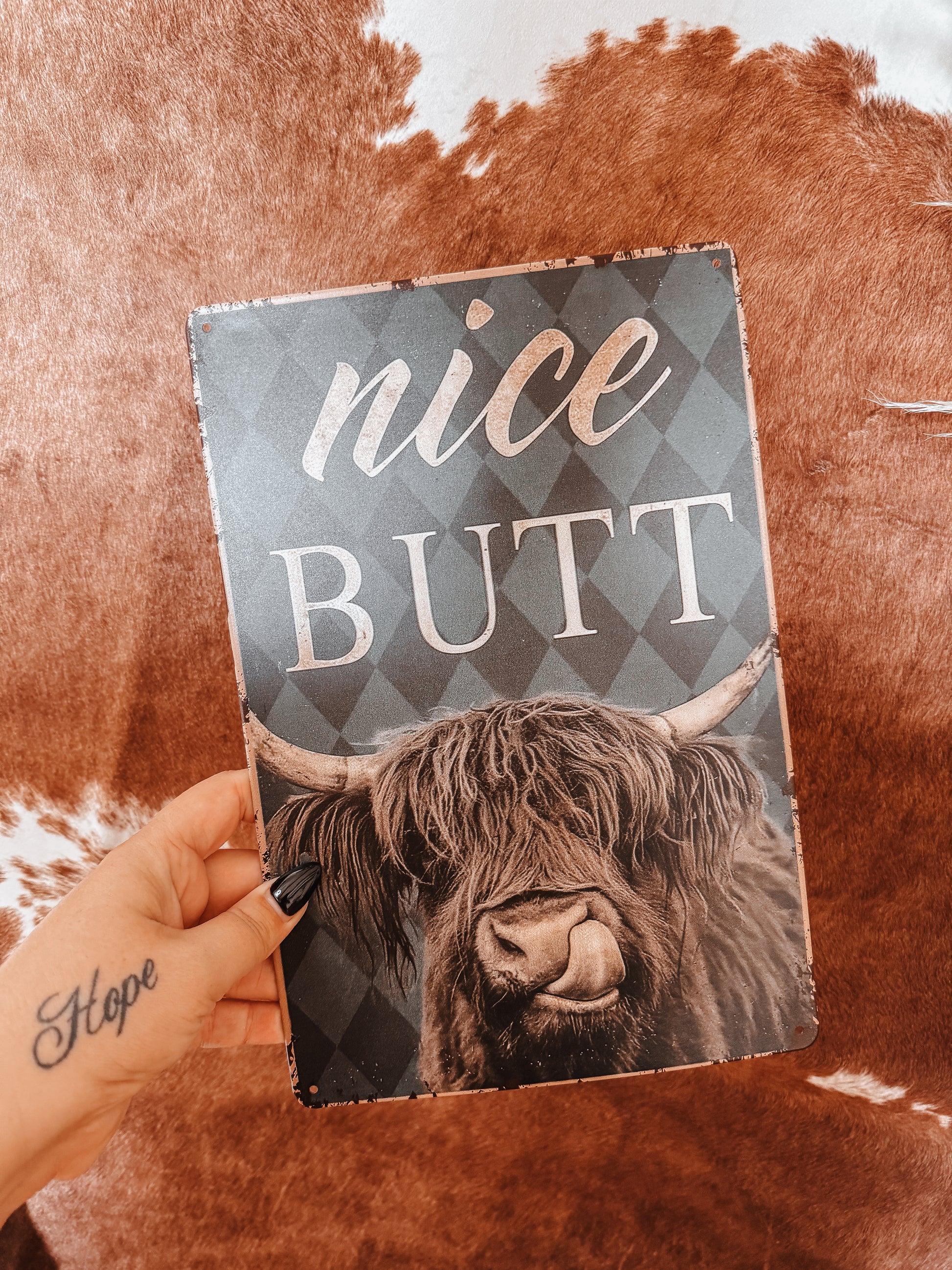 Highlander Nice Butt Western A4 Tin Sign - The Western Boho Co