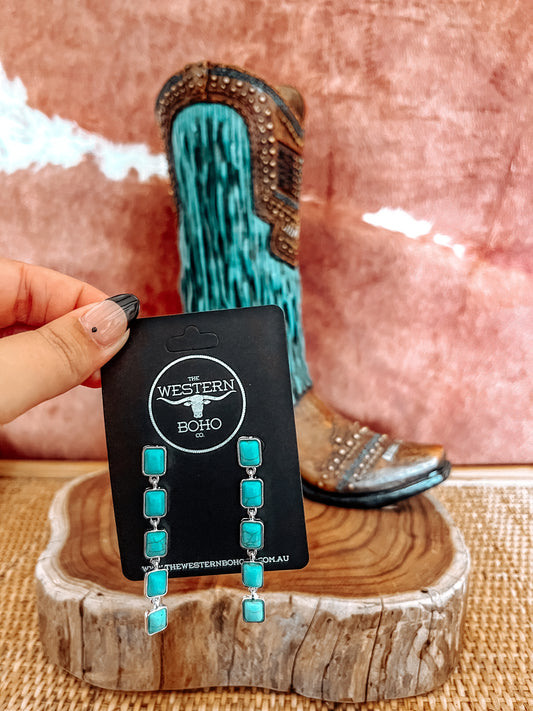 Turquoise Square Gem Dangle Earings - The Western Boho Co