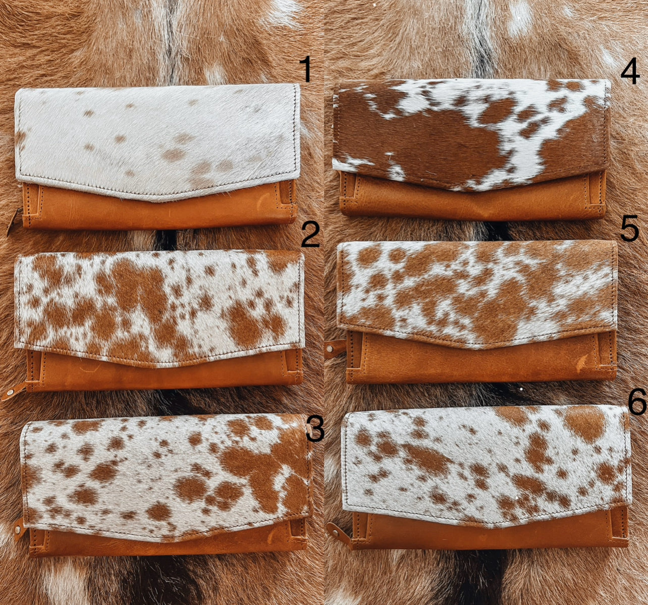 Tan Leather + Cowhide Expander Wallet - The Western Boho Co