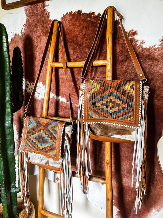 Tan + Multi Colour Canvas Tassel Bag - The Western Boho Co