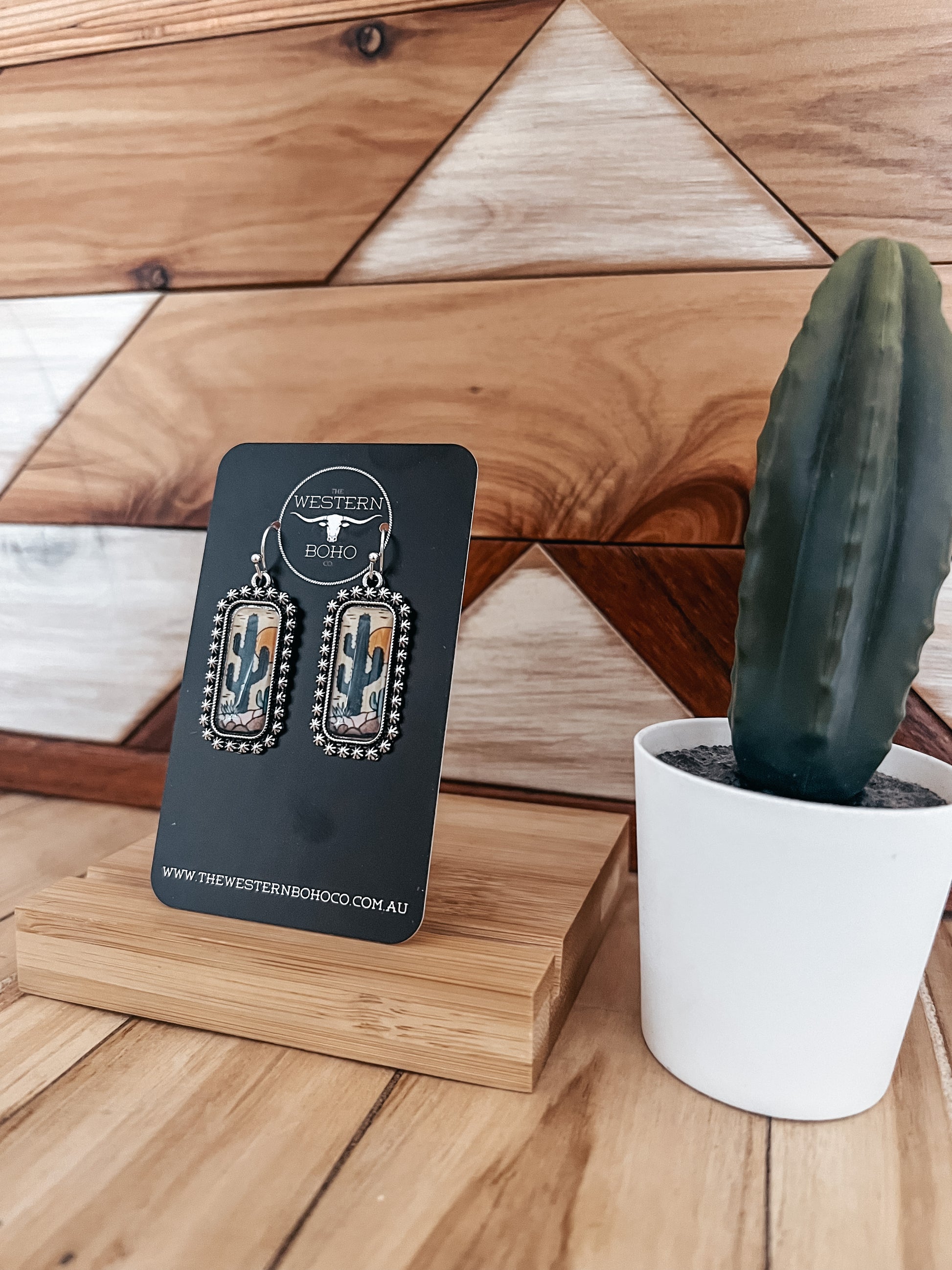 Rectangle Cactus Earrings - The Western Boho Co