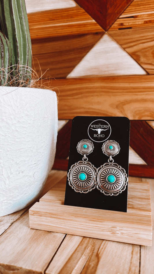 Turquoise Round Concho Earrings - The Western Boho Co