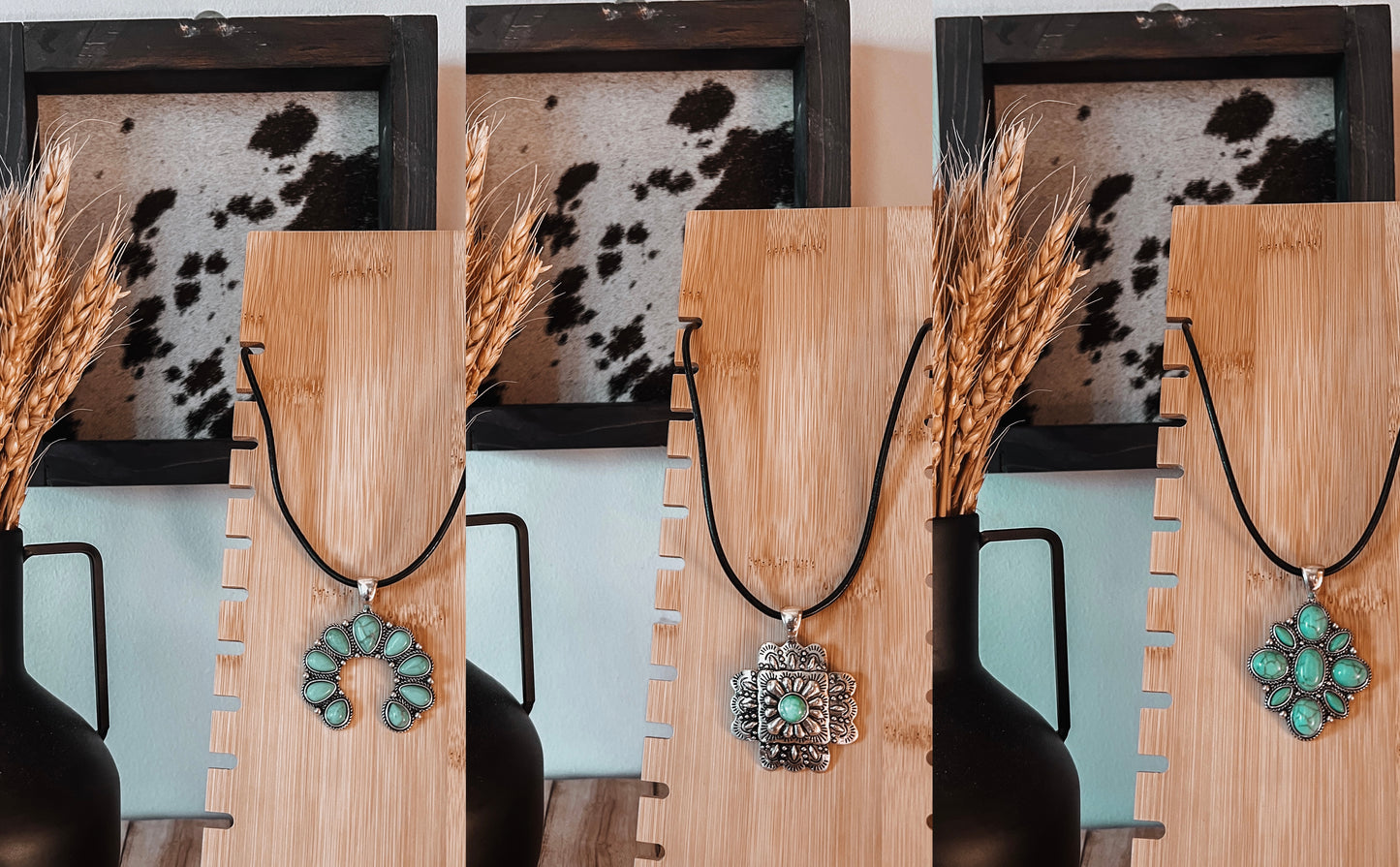 Turquoise + Black Leather Necklace - The Western Boho Co