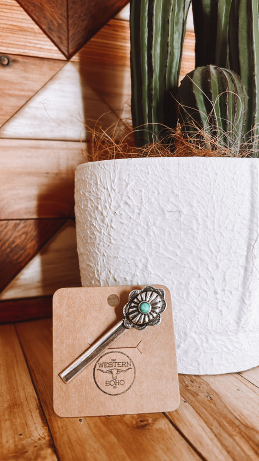 Metal Turquoise Concho Hair Clip - The Western Boho Co