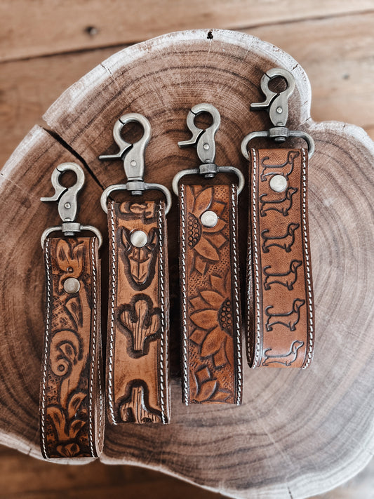 Daschund Tooled Leather Keyring - The Western Boho Co