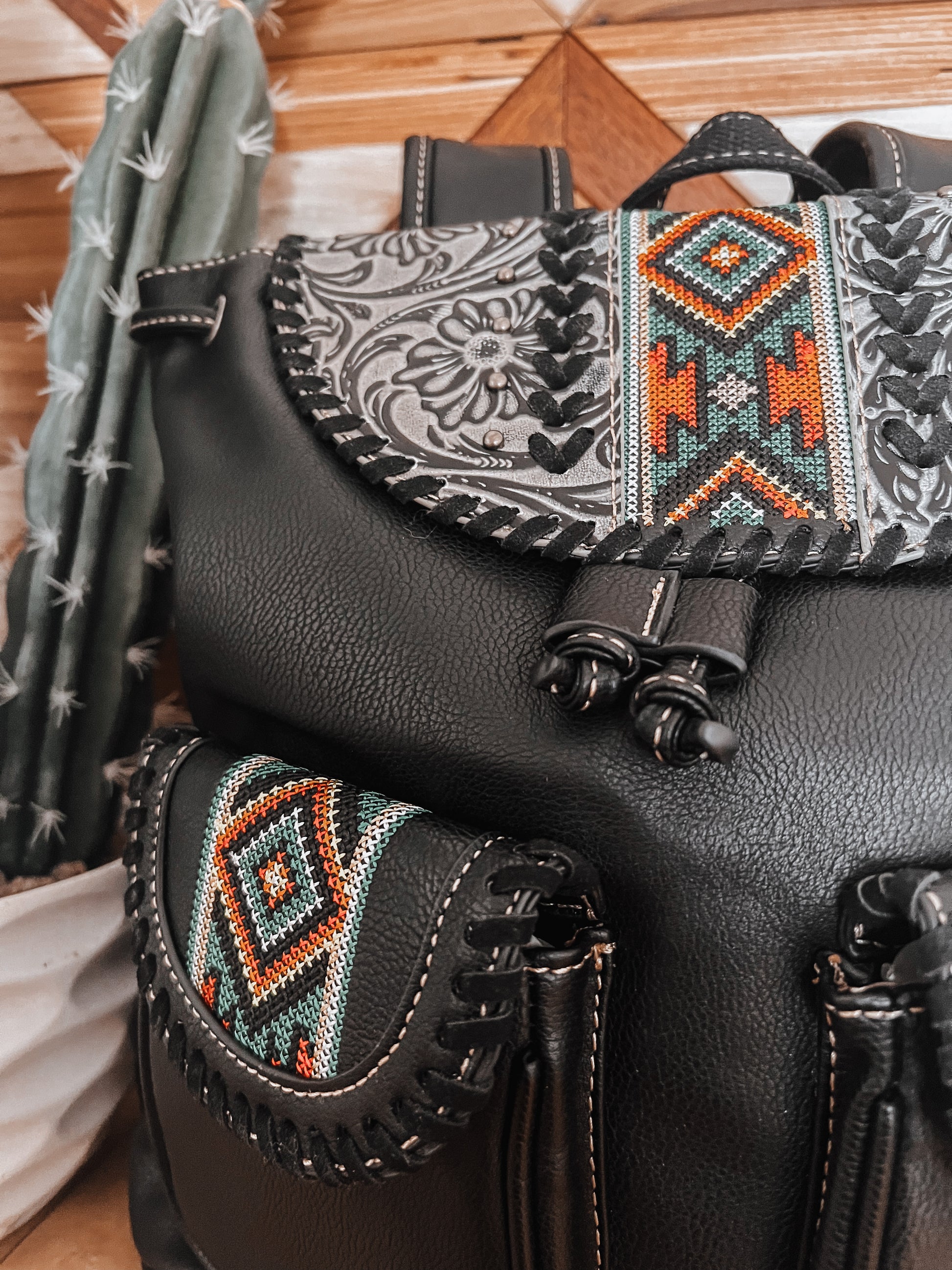 Tooled Aztec Backpack - The Western Boho Co