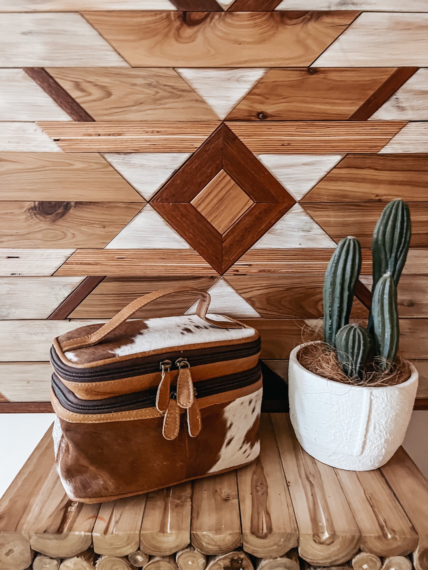 Tan Cowhide & Leather Toiletry / Makeup Bag - The Western Boho Co