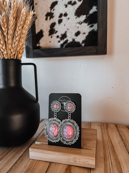 Pink Oval Dangle Earrings - The Western Boho Co