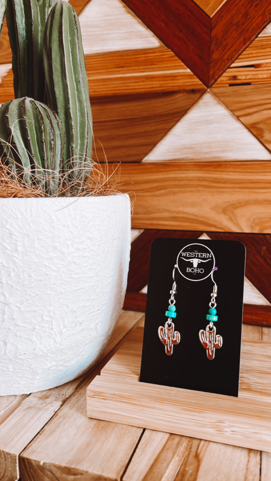 Small Cactus & Turquoise Dangle Earrings - The Western Boho Co