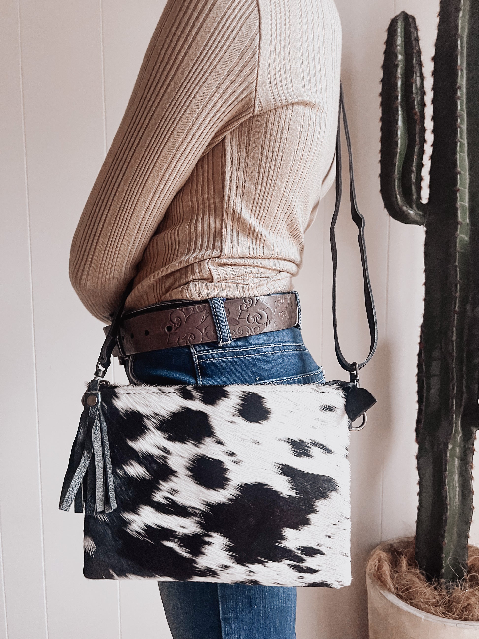 Black Cowhide Small Crossbody Bag - The Western Boho Co