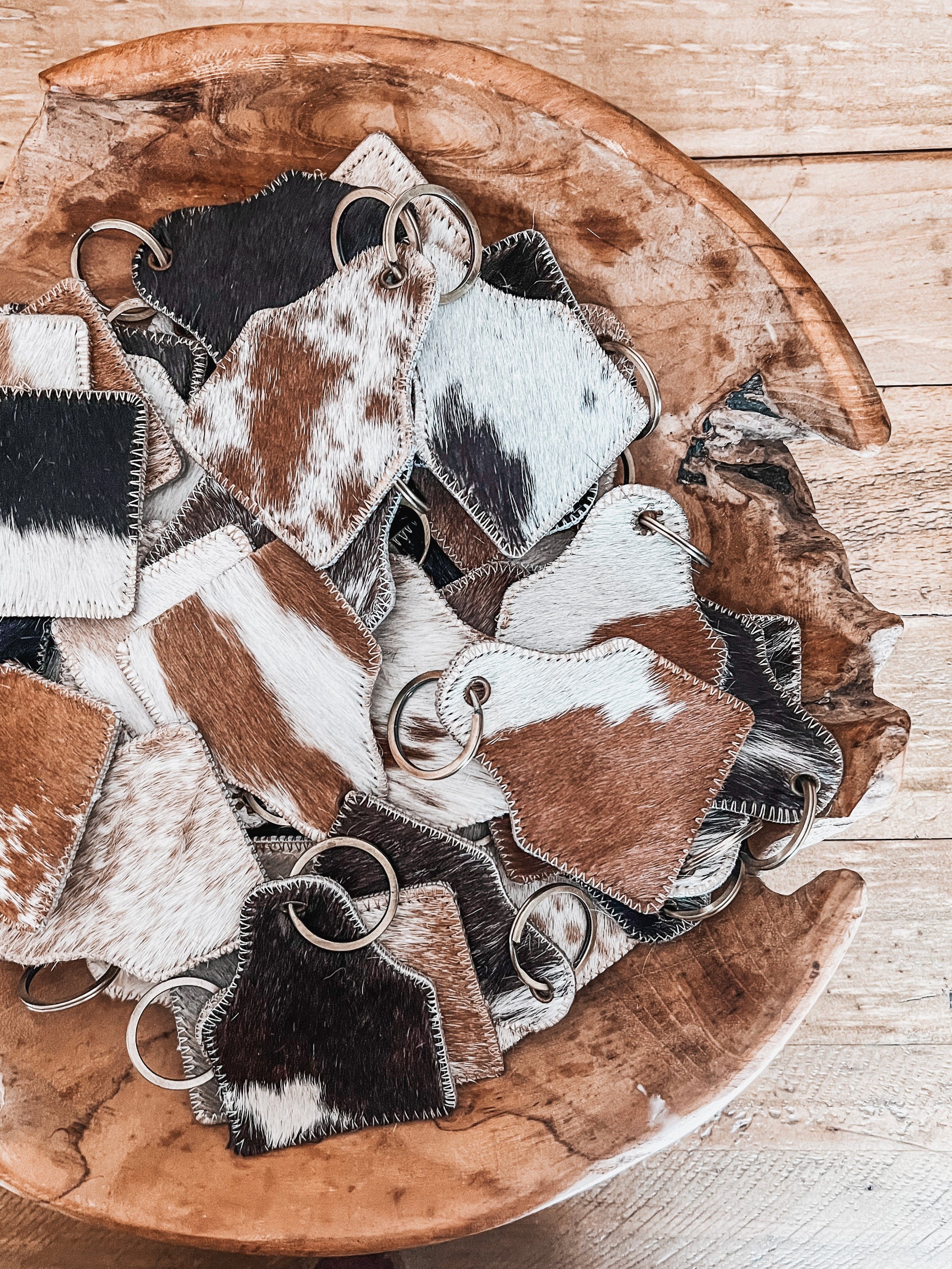 Cowhide Cattle Tag Keyring - The Western Boho Co