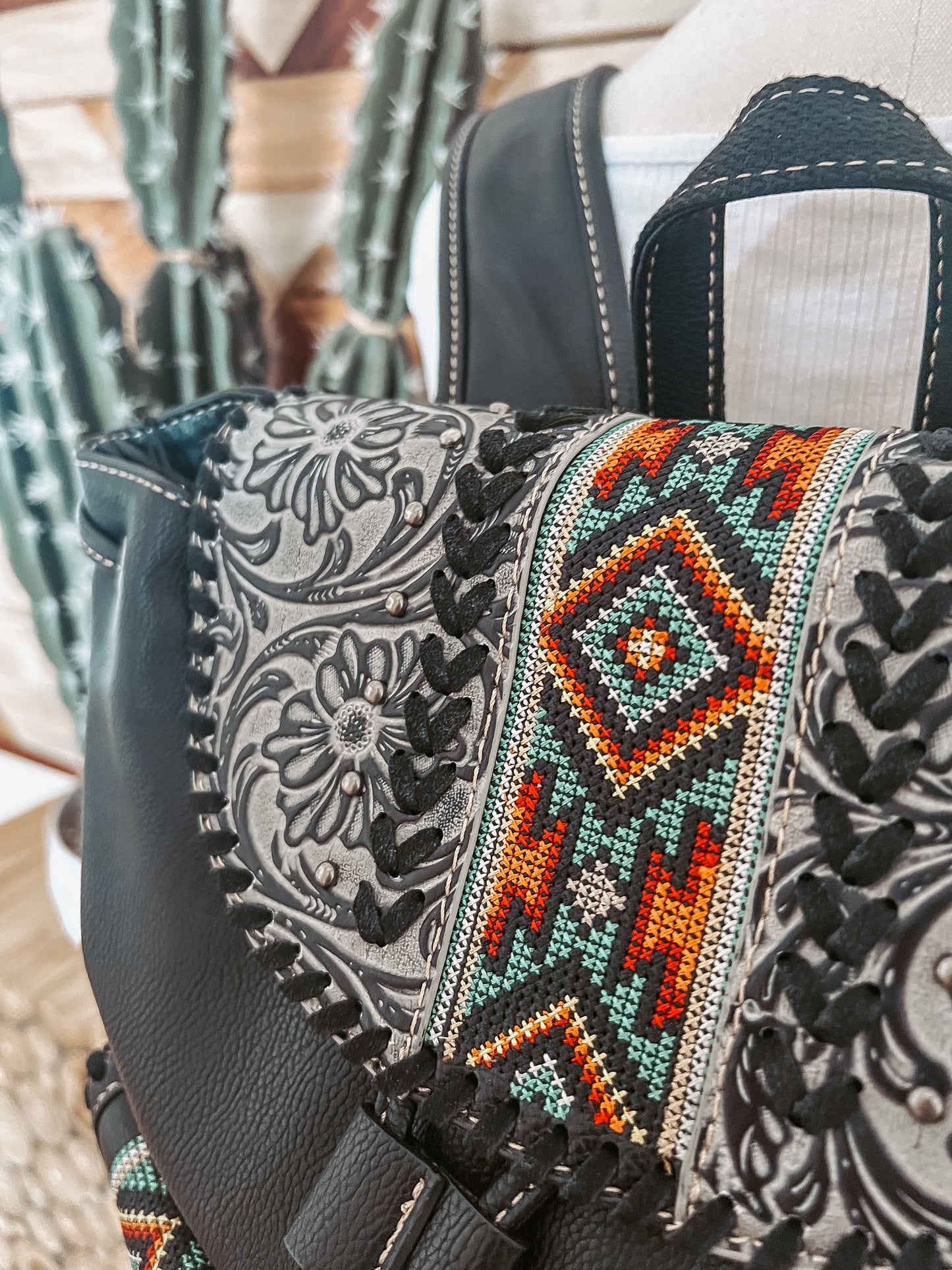 Tooled Aztec Backpack - The Western Boho Co