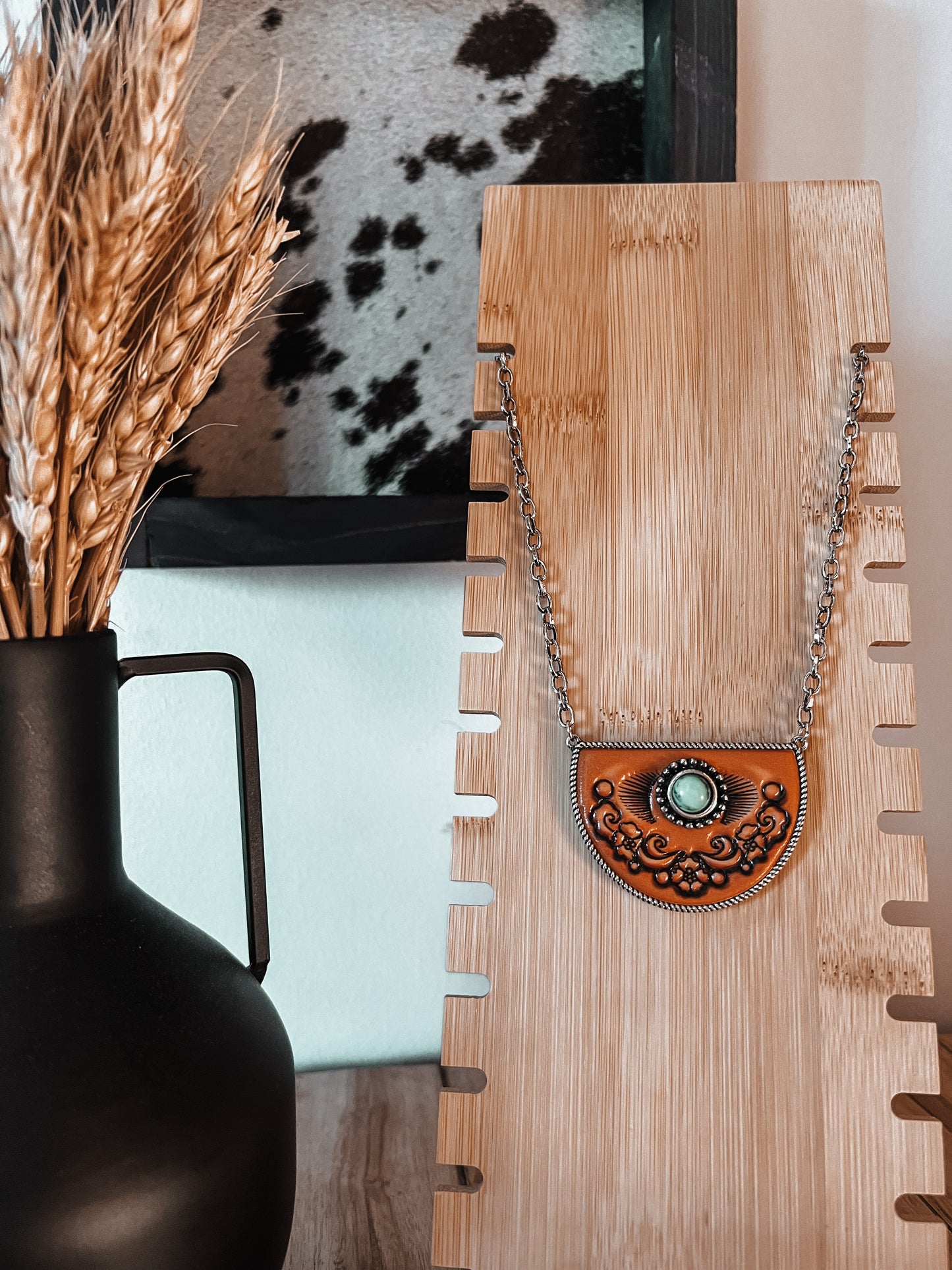 Leather + Turquoise Chain Necklace - The Western Boho Co