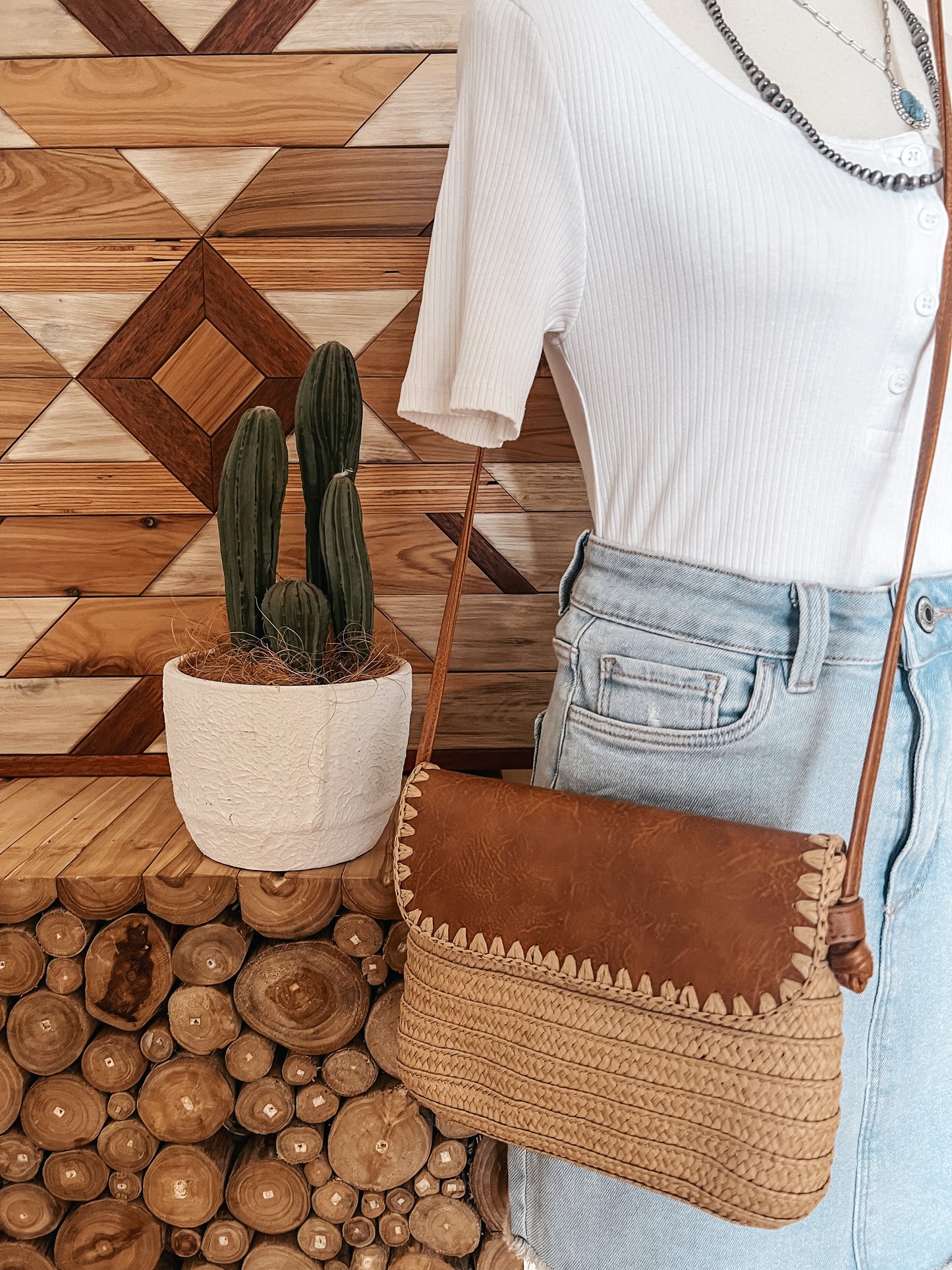 Rattan & Leather Crossbody Bag - The Western Boho Co