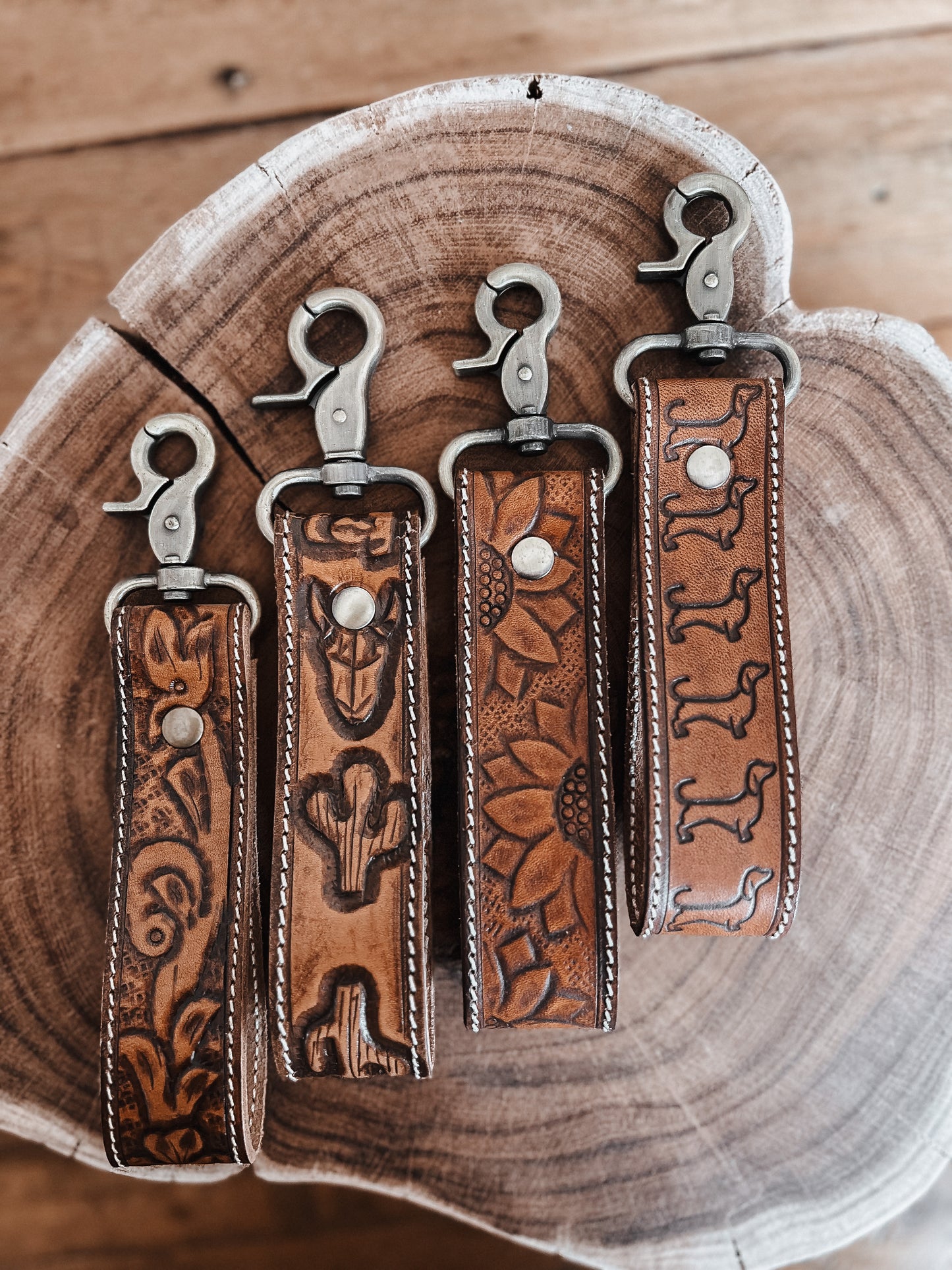 Luna Tooled Leather Keyring - The Western Boho Co