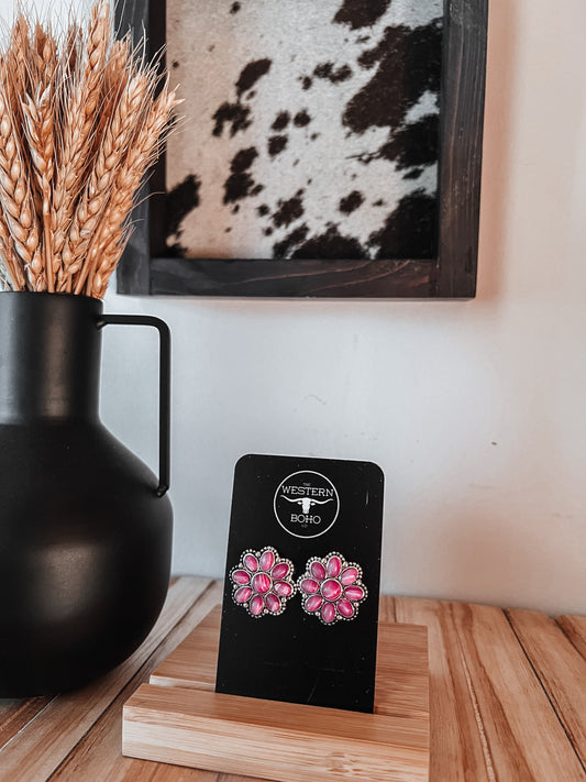 Pink Flower Stud Earrings - The Western Boho Co